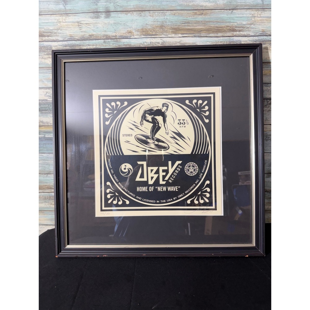 Obey Records Art Print 19x18‎ HTF Surfing Signed Numbered Shepard Fairey 132/150